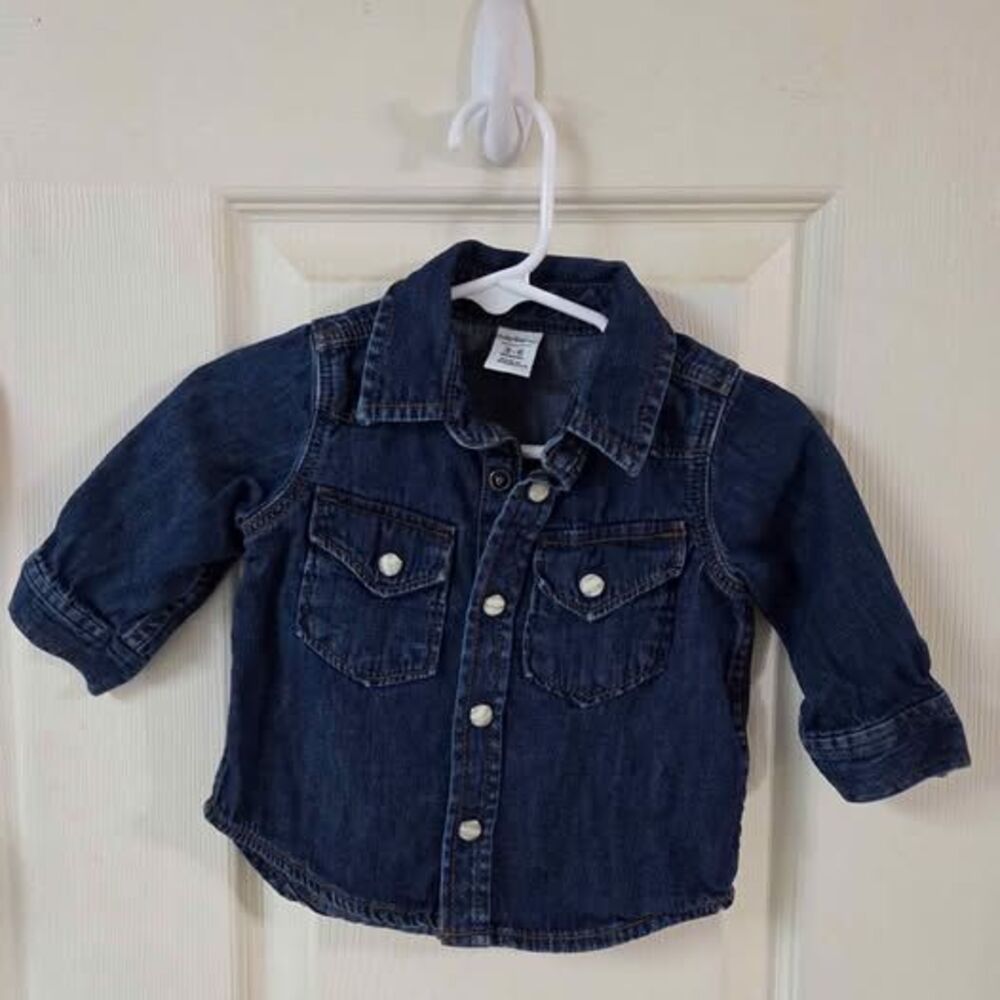 Baby gap girls 3-6 month dark blue chambray shirt with snap down front